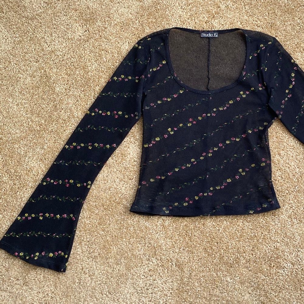 Sheer Black Bell Sleeve Top